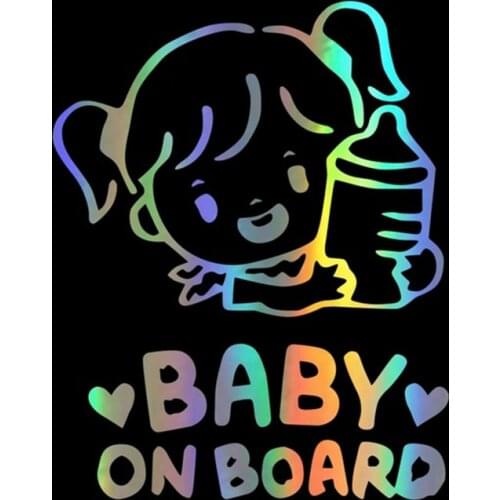 Car Sticker 3D Baby On Board 12.7*16CM Funny Car Decal Reflective Laser Vinyl Car Sticker 3D Car Styling Black Silve