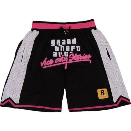 Dabuliu Basketball shorts Black GTA VICE Embroidery sewing Zip pocket outdoor sport sandbeach shorts