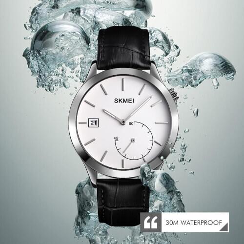 Top SKMEI Brand Watch Quartz Business Fashion Casual Watches Leather 30m Waterproof Watch Birthday Gift Wristwatch Mens Clock