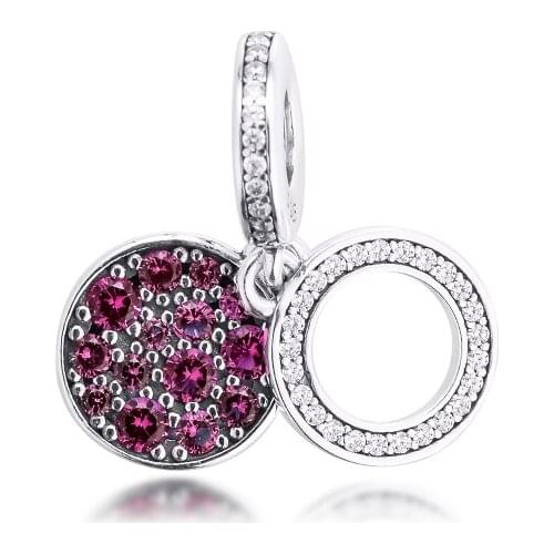 CKK Fits Pandora Bracelet Sparkling Red Disc Double Dangle Charm Making Silver 925 Original Bead