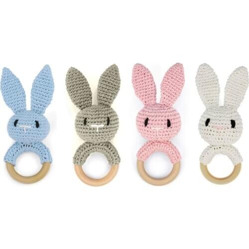 Baby Wood Teether Ring DIY Crochet Bunny Rattle Soother Bracelet Teething Molar