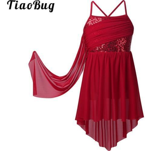 Kids Spaghetti Straps Shiny Sequins Ballet Figure Skating Dress Gymnastics Leotards for Girls Contemporary Lyrical Dance Costume