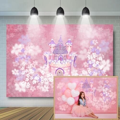 Girl Floral Castle Background Birthday Party Photography Photo Studio Flowers Newborn Fantasy Pink Theme Backdrops