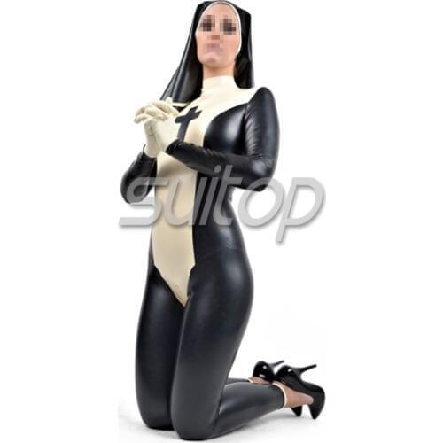 Suitop females nature latex handmade fetish Nun uniform bodysuit rubber zentai