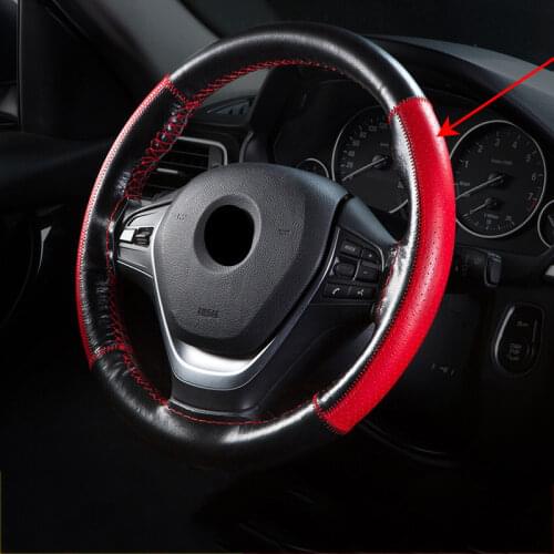 Car Hand-sewn Steering Wheel Leather Cover General Cowhide Handle Covers Slip-resistant Wear-resistant Punch for 38cm Wheel