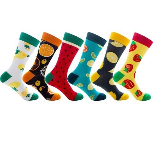 Creative Mens Colorful Striped Cartoon Combed Cotton Happy Socks Crew Wedding Gift Casual Crazy Funny Socks Unisex Crazy Sock