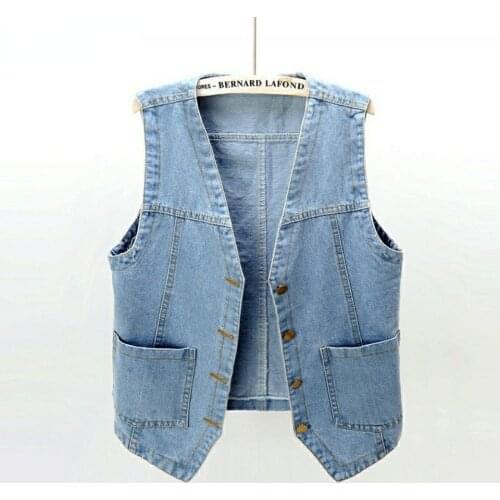 Spring and Autumn New Casual Denim Ladies Vest Korean Harajuku Student Youth Simple Sleeveless Pocket Jacket