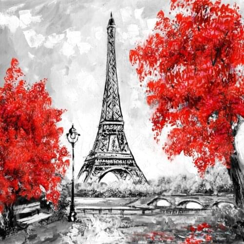 Laeacco Watercolor Autumn Maples Eiffel Tower Town River Scenic Photographic Background Photo Backdrop Photocall Photo Studio