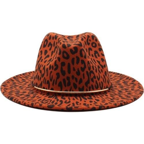 2020 Fashion leopard Women Men Wool Fedora Hat Elegant Lady Winter Autumn Wide Brim Jazz Church Panama Sombrero Cap