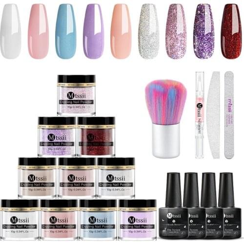 Mtssii 14 Pcs/set Matte Dipping Nail Glitter Powder Kits Pink GFrench Chrome Pigment Natural Fast Dry Without Lamp Cure 6/9pcs