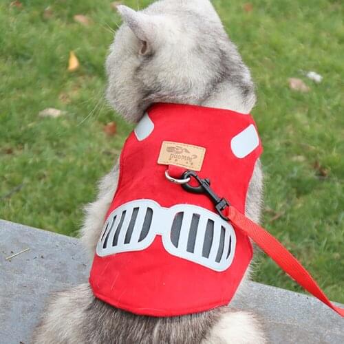 XS-L Soft And Comfortable Suede Cat Harness Light Brown Reflective Small Dogs Cats Harness Mathing Leash Chest Velcro Adjustable