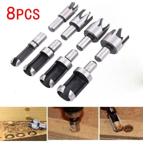 8Pcs Wood Plug Cutter Drill Cutting Tool Drill Bit Set Straight And Tapered Taper 5/8" 1/2" 3/8" 1/4" Woodworking Cork Drill Bit