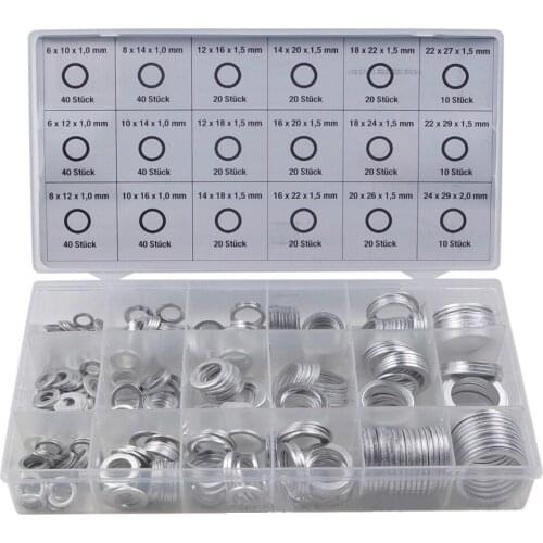 18 Sizes 450Pcs Corrosion Resistant Assortment Washer Flat Spacer Aluminum Washer Gasket Set Sealing Kit with Storage Box