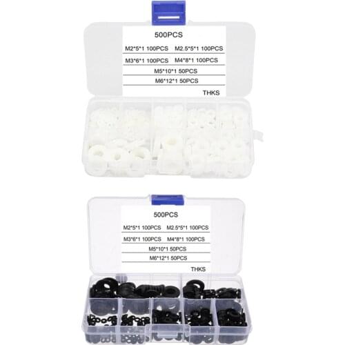 500pcs/set Nylon Insulating Fiber Washer Gasket Flat Pad With Box - M2 M2.5 M3 M4 M5 M6