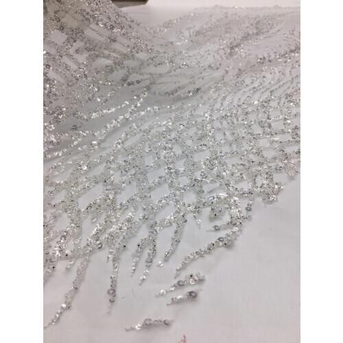 Nigeria Mesh Lace Fabric African Handmade Beaded Lace Fabric High Quality French Tulle Lace Wedding Dress XX4593