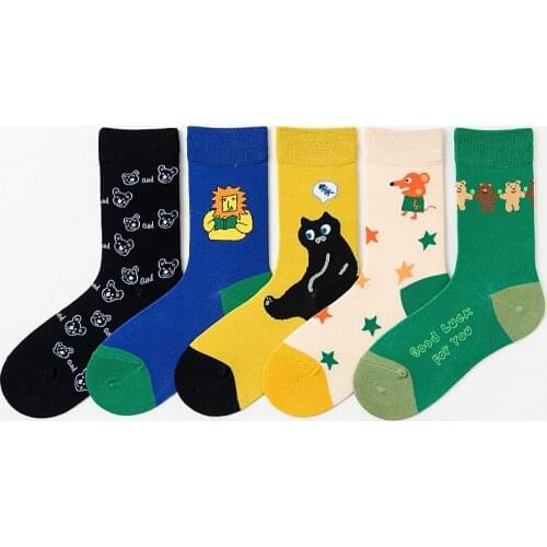 Cartoon Pattern Girl College Style Socks Cute Street Hip Hop School Girl Sock 5 Pairs Five Colors