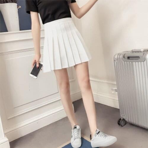 New Girls Women High Waist Pleated Mini Skirt Slim Waist Casual Tennis uniform Skirt Fashion mujer Solid Vogue #0402