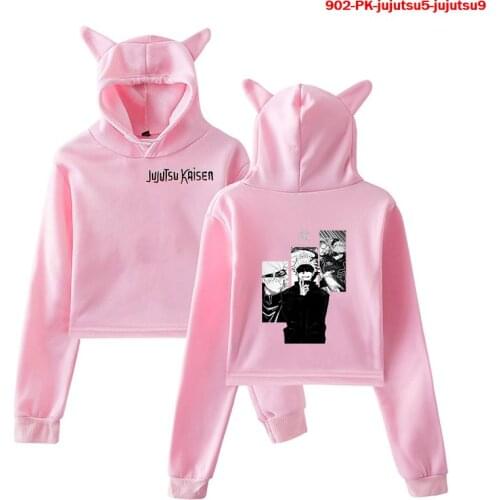 New Japan Cat Ear Jujutsu Kaisen Hoodies Women Cat Crop Top Female Anime Sweatshirt Trend Oversized Streetwear Hip Hop Teplaky