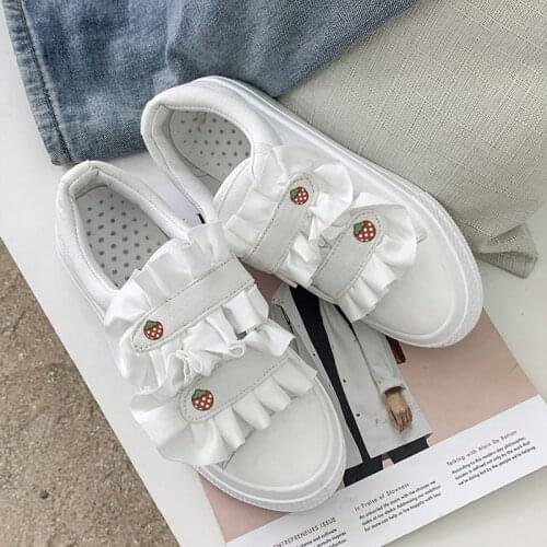 New Fashion Simple Small White Shoes Women Students Flat-bottomed Cute Japanese Style Velcro Canvas Shoes Women Loafers