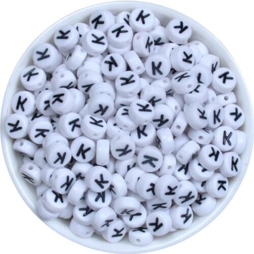 Single letter K White Round Acrylic Alphabet Pick Separate Letter Beads For Beading DIY Bracelet Necklace Jewelry Making Accesso