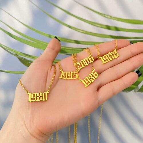 FNIO 1985-2020 Birth Year Necklaces for Women Men Choker Date Number Pendant Necklace Jewelry Commemorat Gift