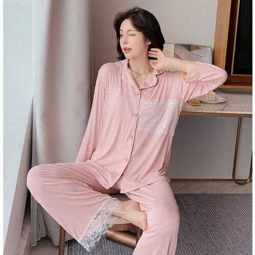 2021 Spring Autumn New Long Sleeve Womens Suit Household Clothes Leisure Simple Can Wear Large Size Pajamas Two Sets