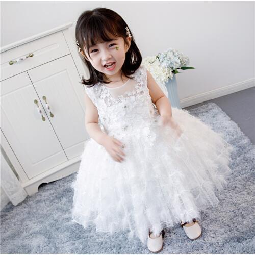 Newborn Baptism Dresses For Baby Girl Beads Appliques First Birthday Party Wear Cute Sleeveless Toddler Girl Christening Gown