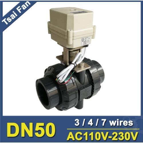 PVC DN50 2'' AC110V-230V Electric Motorized Ball Valve TF50-P2-C BSP/NPT 3/4/7 Wires 10NM On/Off 15 Sec For Water Application CE