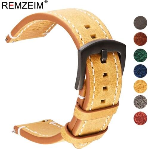 REMZEIM Vintage Genuine Leather Watchbands 7 Colors Belt 18mm 20mm 22mm 24mm Women Men Cowhide Watch Band Strap Watch Accessorie