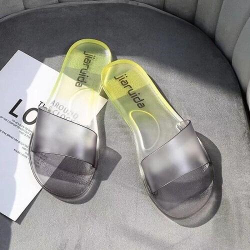 Jelly Slippers Women Summer Sandals Candy Colors Transparent Slides Ladies Fashion Slip On Flat Beach Indoor Outdoor Shoes 2021