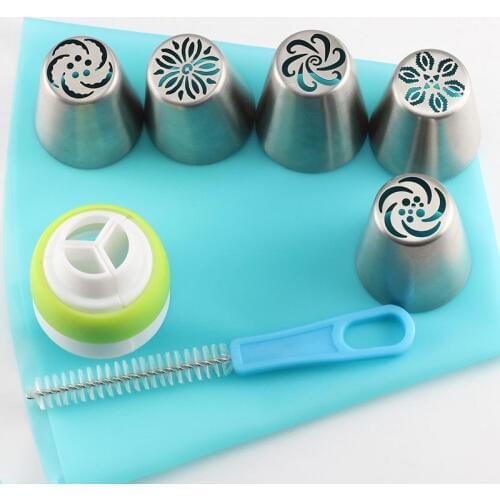 Mujiang 8Pcs Russian Tulip Nozzles Icing Piping Tips Cupcake Baking Pastry Cake Decorating Tools Silicone Pastry Bag 3 Coupler
