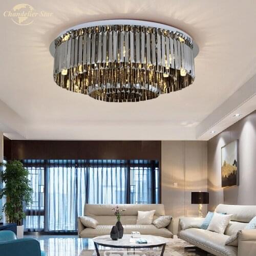Modern Round Crystal LED Ceiling Lights for Home Hotel Restaurant Villa Decoration Chrome Simple Lustre Indoor Lamp