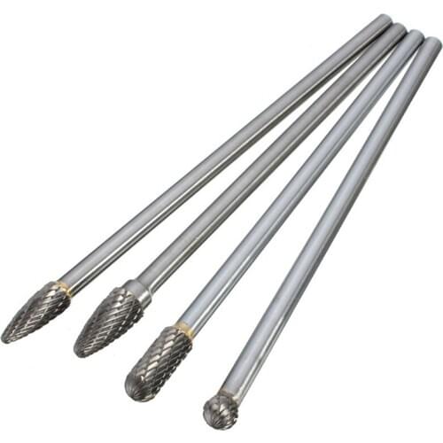 4Pcs Long Reach Rotary Burr Double Cut Tungsten Carbide Bit 1/4 Inch Shank 6 Inch Set