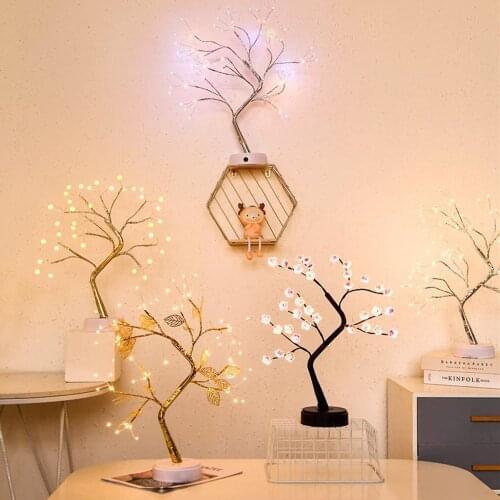 Led Fairy Night Light Christmas Mini Tree Night Lamp Battery/USB Operated Garland Lamps For Bedroom Desk Holiday Lighting Decor