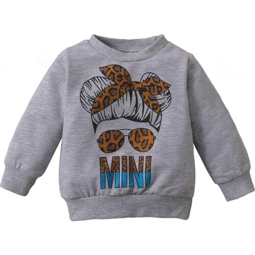 Little Infant Girl Spring Autumn Hoodie, Toddlers Bow Head Portrait Letter Printing Long Sleeve Round Collar Tops Casual Clothes