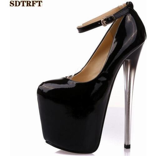 SDTRFT New ladies Platform women shoes 22cm Thin heels zapatos mujer Round Toe feminino Stiletto Crossdresser Ankle Strap Pumps