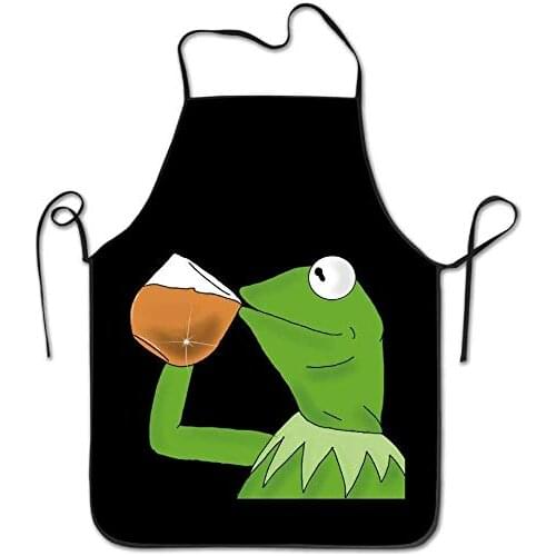 Angles Frog Sipping Tea Aprons for Women and Men - Durable Comfortable Bib Apron Chef Kitchen Aprons for Cooking, Baking