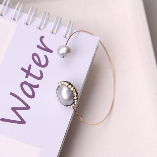 Ambrum Thin 316L Stainless Steel Women Bangles,Pave Setting Crystal Jewelry,Elegant Adjustable Wristband Natural Stones Bracelet