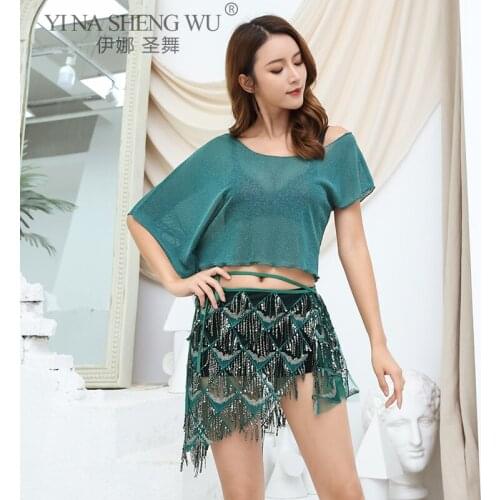 Female Adult Sexy Style Belly Dance Costume Top And Hip Scarf Tulle Sequins Performance Suit Profession Practice Clothing Summer