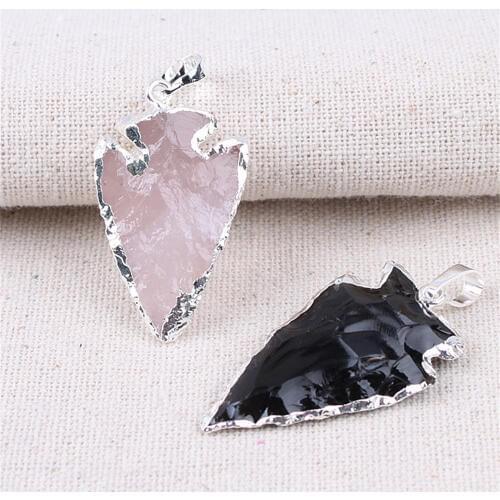 Female Pendant Stone Obsidian Arrow Pendants Crystal Obsidian Jewelry Natural Agates Crystal Personality Pendant