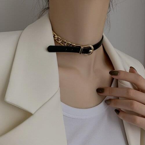 Leather Chain Necklace for Women Choker Gold Color 2021 Fashion Jewelry Clavicle Chain Short Necklace Female Collar New