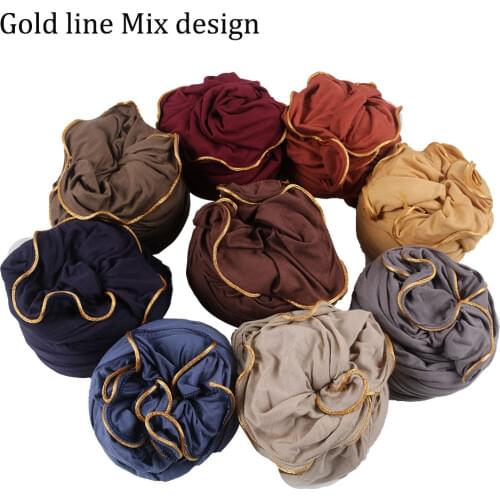 Gold line 2020 Muslim Jersey hijab scarf femme musulman wrap head scarves islamic headscarf malaysia female foulard