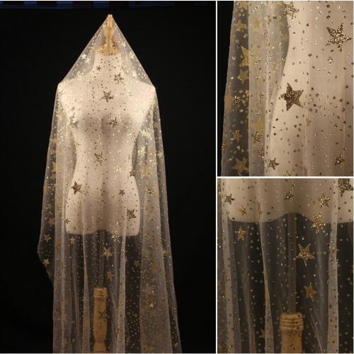 GLace 1M/lot gold star pattern glitter mesh fabric women dress wedding decoration DIY accessories TX1147