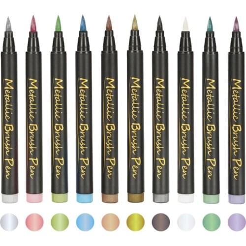 10 Colors For Sketching Marker Pen Soft-tip Metallic Color Paint Metal Permanent Paint Markers For Paper Ceramics Painting Glass