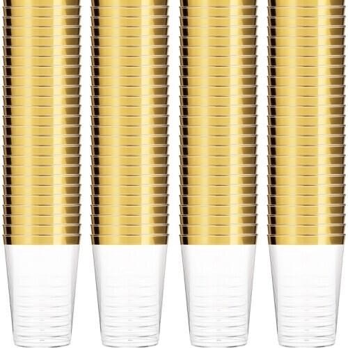 10OZ Gold Disposable Cup Plastic Weddings Tumblers Cups Bronzing Clear Party Birthday Beverage Wine Beer Juice Cup 50/100pcs
