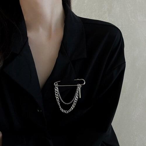 2021 Punk Trendy Cool Chain Pin Brooch Street Fashion Metal Decoration Punk Hip Hop Clothing Men Women Brooch Accessories