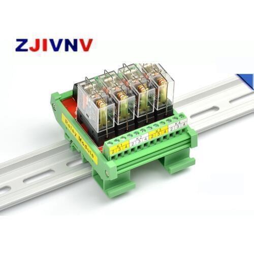 4 Channels 10a 1 SPDT DIN Rail Mount OMRON G2R 12V 24V DC Interface Relay Module PNP NPN compatible