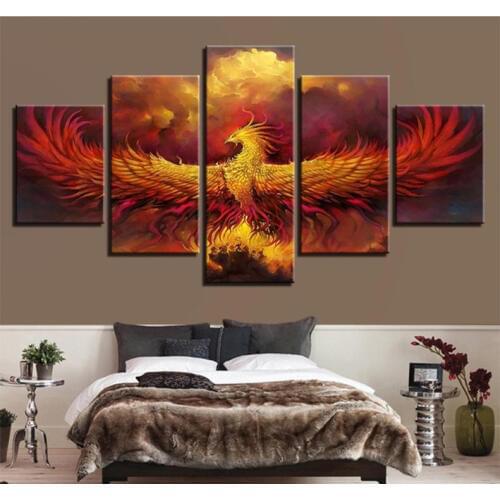 5D Diy diamond painting Embroidery 5Pieces Winged Phoenix Full SquareRound Drill Rhinestone mosaic Cross Stitch ChristmasZP-3177