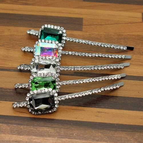 AB Crystal And Rhinestone Hair Barrette Clip Diamante Bobby Pin For Girls Women Vintage Luxurious Hair Jewelry