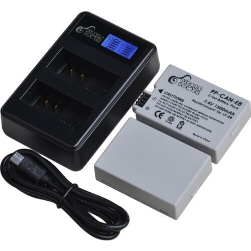 2Pcs 1800mAh LP-E8 LPE8 LP E8 Battery Batterie + LCD Dual Charger for Canon EOS 550D 600D 650D 700D X4 X5 X6i X7i T2i T3i
